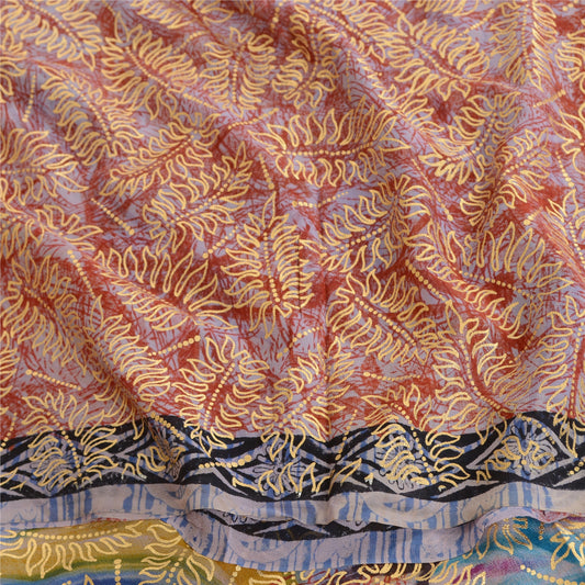 Sanskriti Vintage Red Sarees Printed Pure Georgette Silk Sari Soft Craft Sustainable Fabric