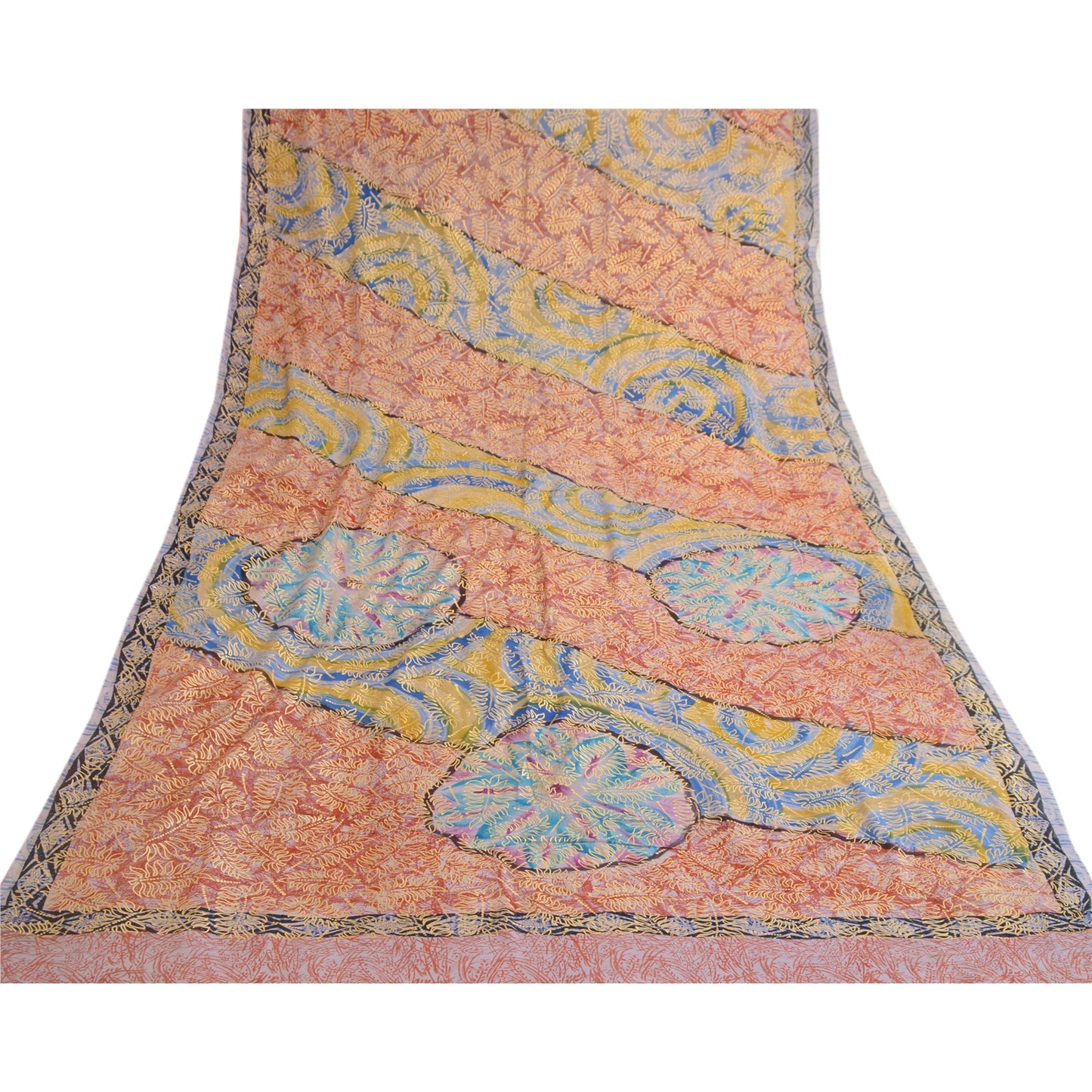 Sanskriti Vintage Red Sarees Printed Pure Georgette Silk Sari Soft Craft Sustainable Fabric