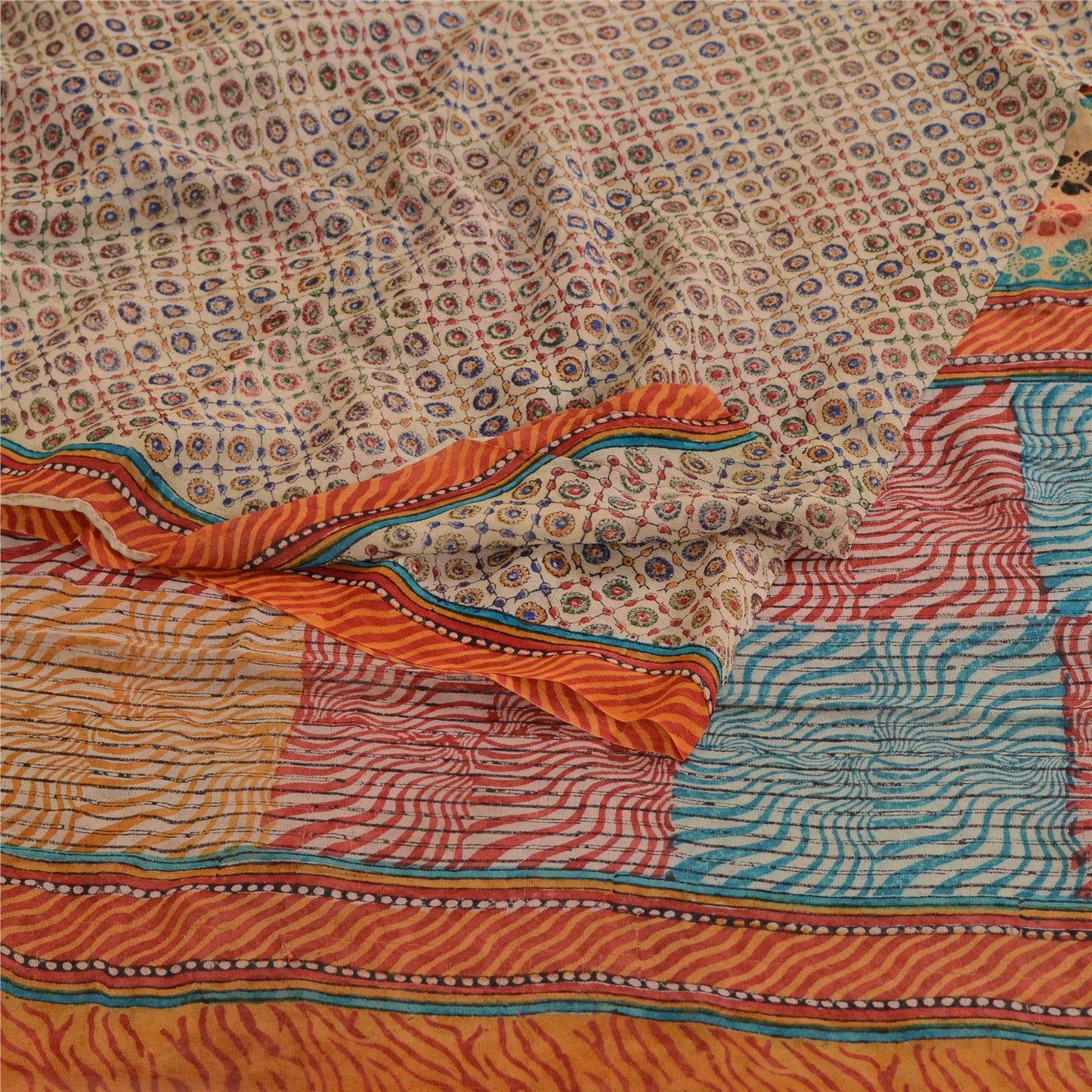 Sanskriti Vintage Multi Sarees Printed Pure Georgette Silk Sari 5yd Craft Sustainable Fabric