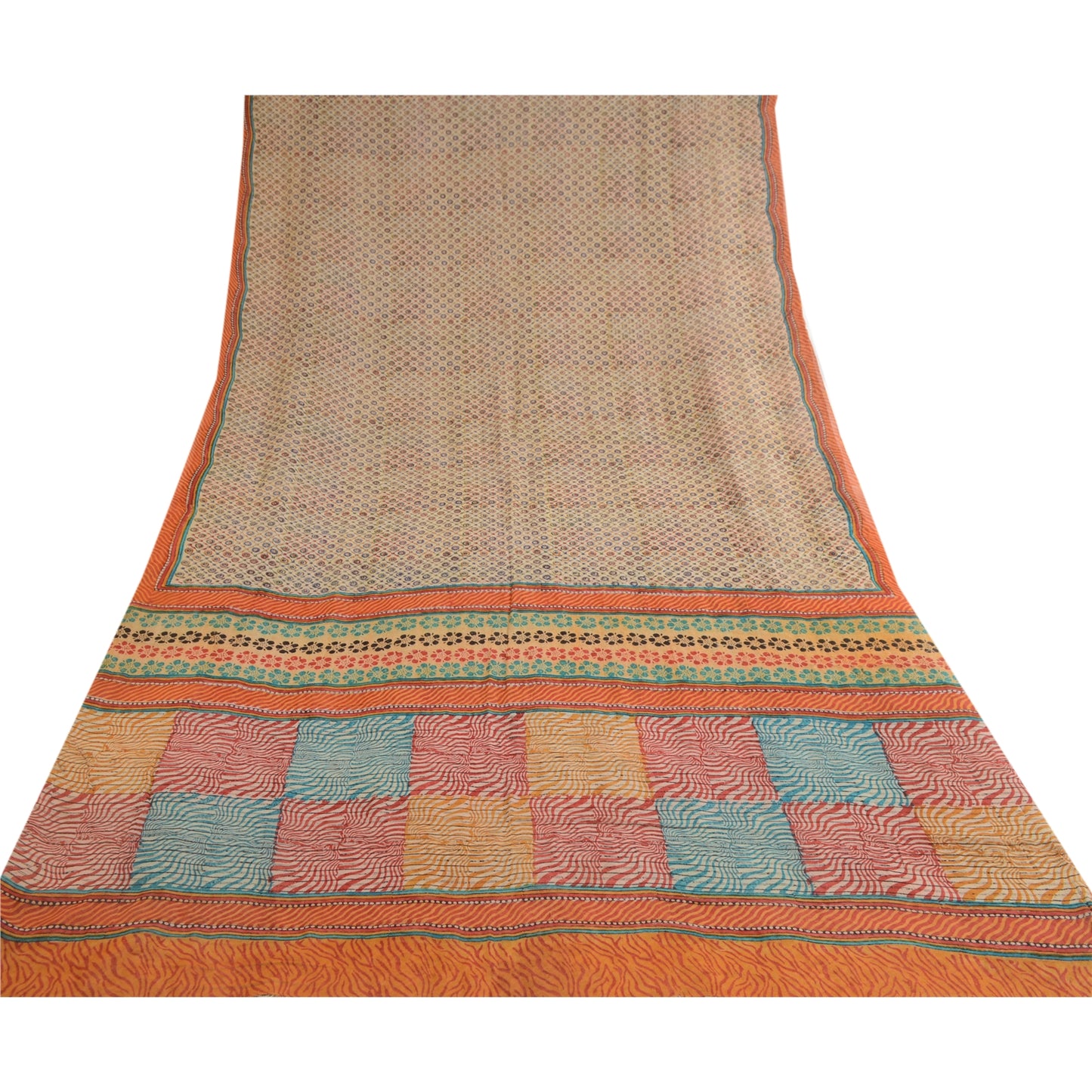 Sanskriti Vintage Multi Sarees Printed Pure Georgette Silk Sari 5yd Craft Sustainable Fabric