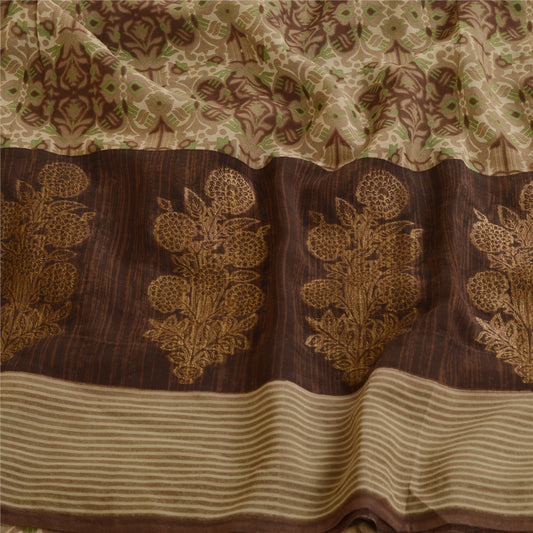 Санскритские винтажные коричневые сари с принтом из чистого шелка-жоржета, пошив сари из экологически чистой ткани