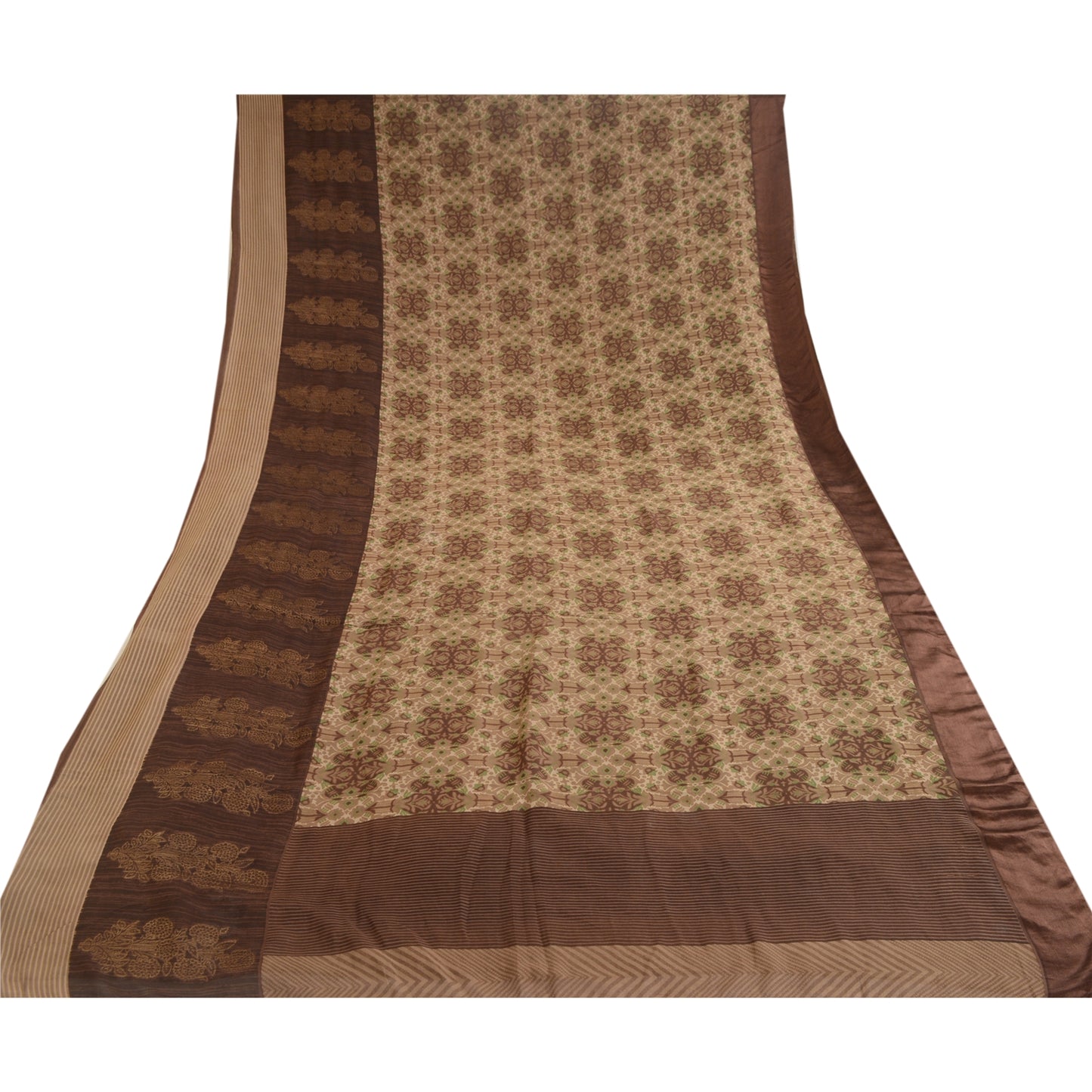 Sanskriti Vintage Brown Sarees Printed Pure Georgette Silk Sari Sewing Sustainable Fabric