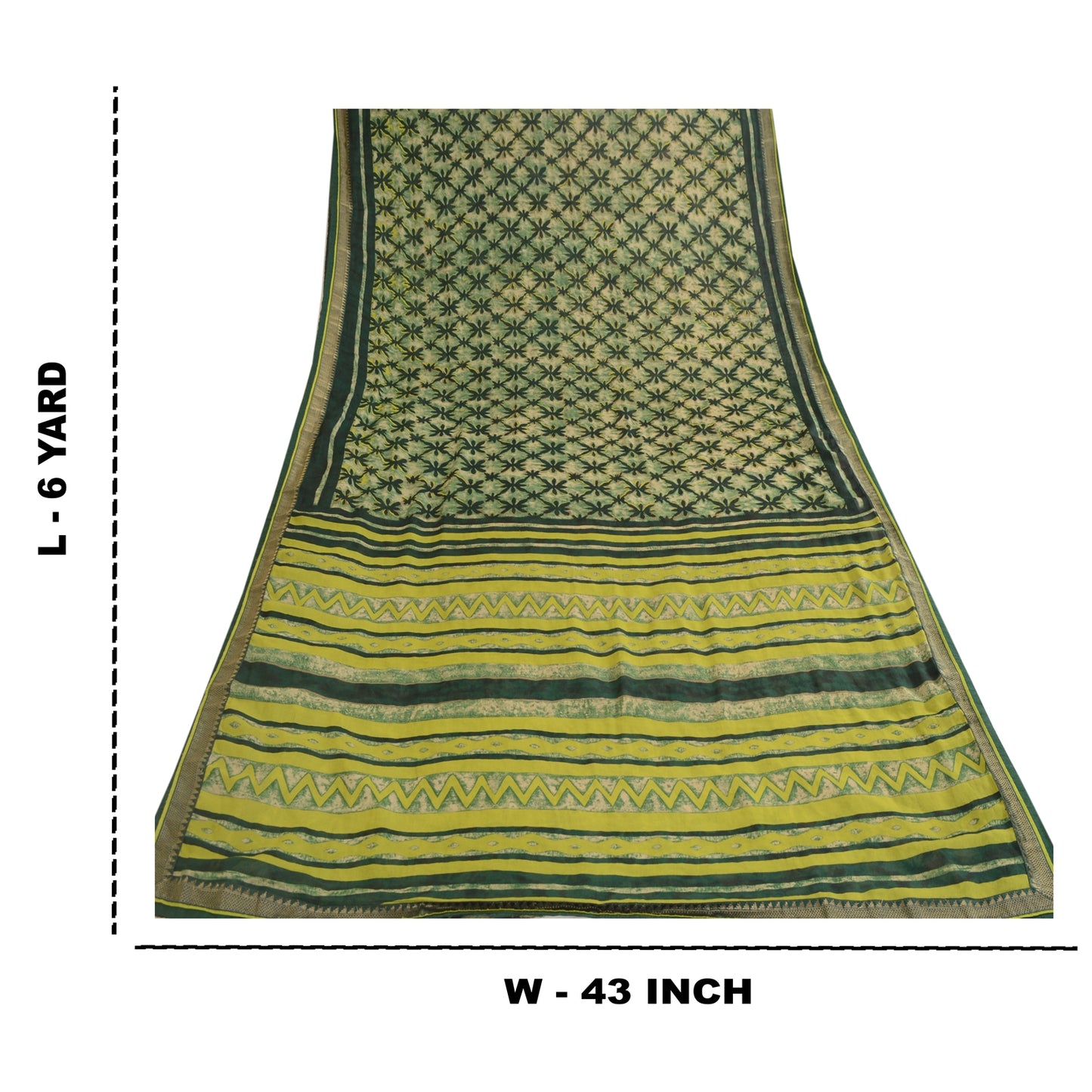 Sanskriti Vintage Green Indian Printed Sarees Georgette Sari 5YD Sewing Sustainable Fabric