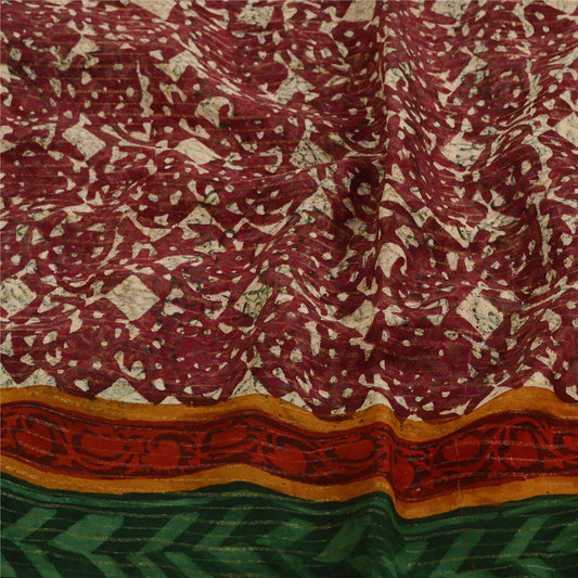 Sanskriti Vintage Dark Red Indian Printed Sarees Pure Georgette Silk Sari Sustainable Fabric