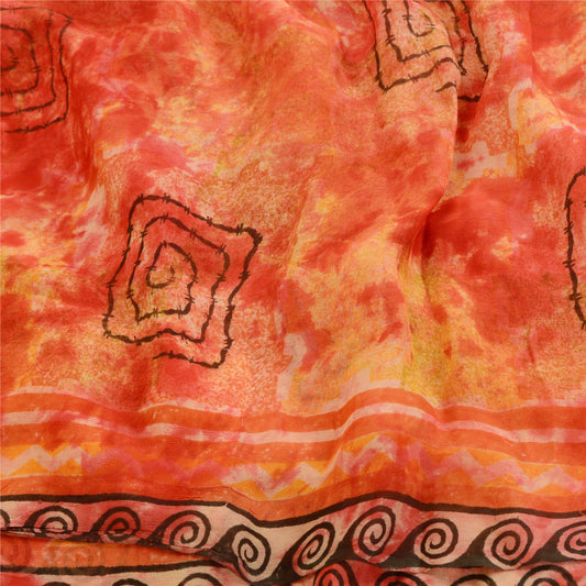 Sanskriti Vintage Red Tie-Dye Sarees Pure Georgette Silk Sari 5yd Craft Sustainable Fabric