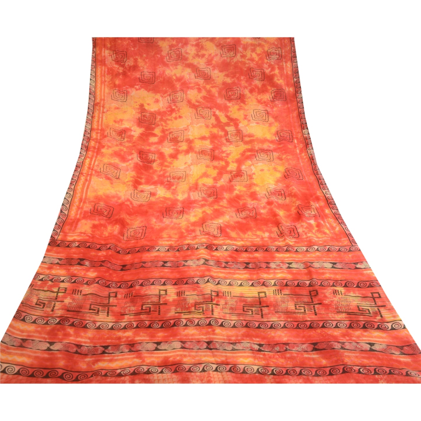 Sanskriti Vintage Røde Tie-Dye Sarier Ren Georgette Silke Sari 5 m Håndværksmæssigt Bæredygtigt Stoff