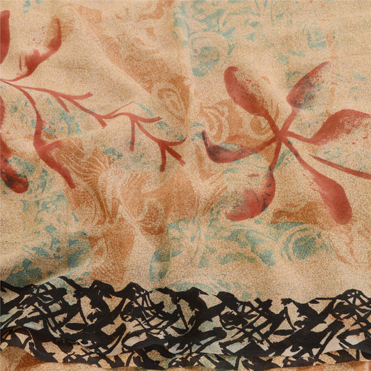 Sanskriti Vintage Peach Printed Sarees Pure Georgette Silk Sari 5yd Craft Sustainable Fabric