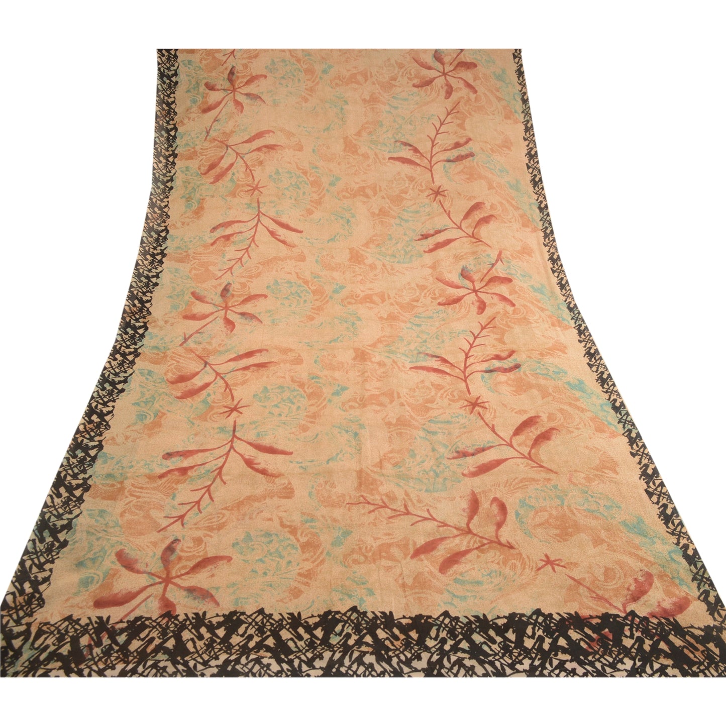 Sanskriti Vintage Peach Printed Sarees Pure Georgette Silk Sari 5yd Craft Sustainable Fabric