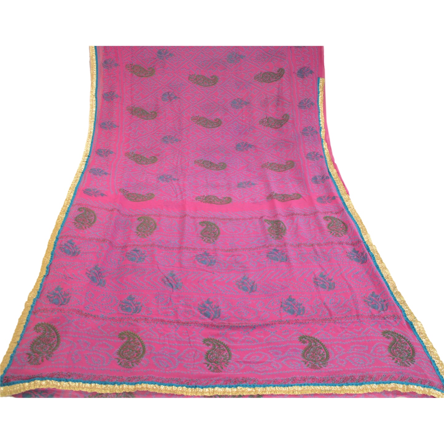 Sanskriti Vintage Pink Bandhani Sarees Pure Georgette Silk Sari 5yd Craft Sustainable Fabric