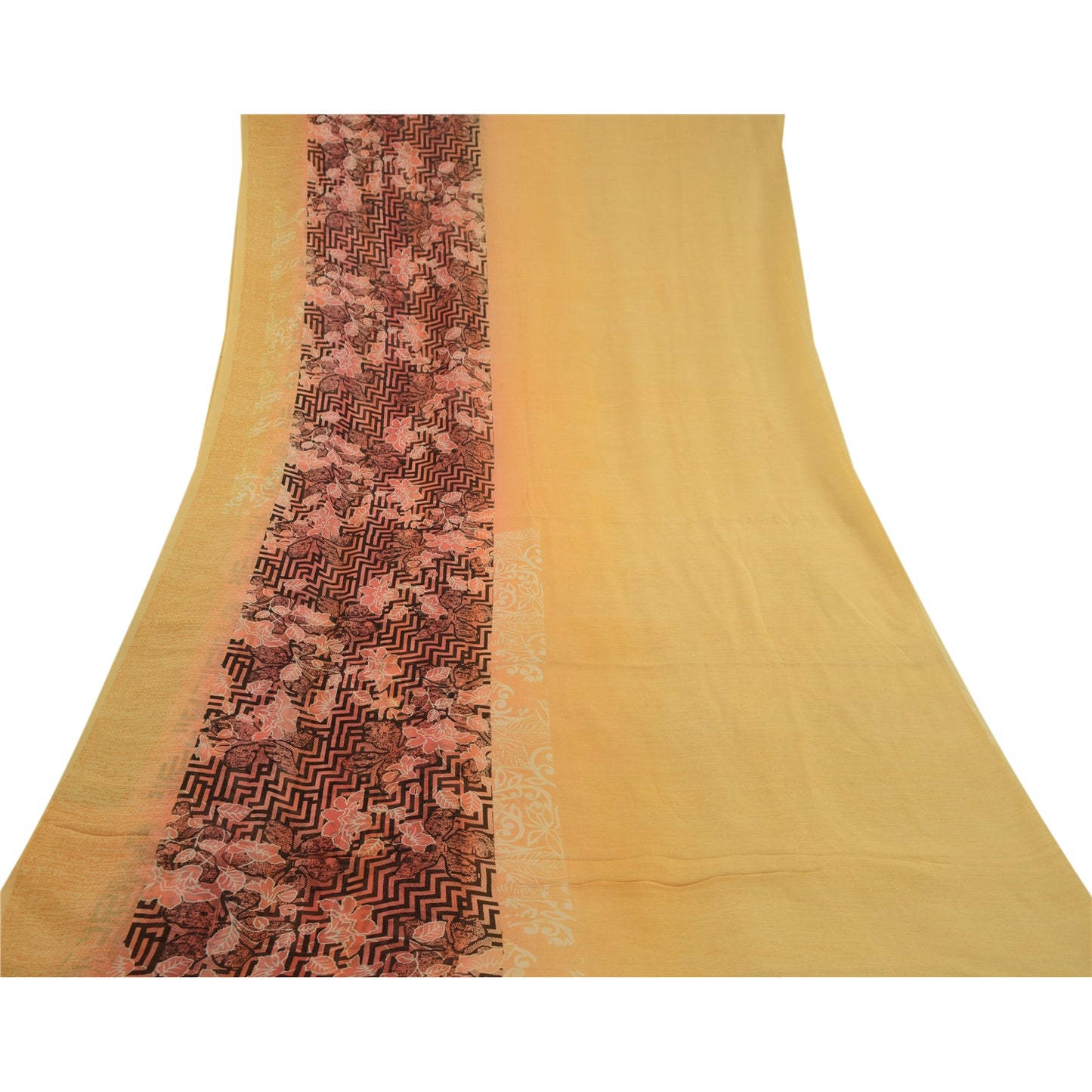 Sanskriti Vintage Cream Pure Georgette Silk Sarees Printed Sari 5yd Craft Sustainable Fabric