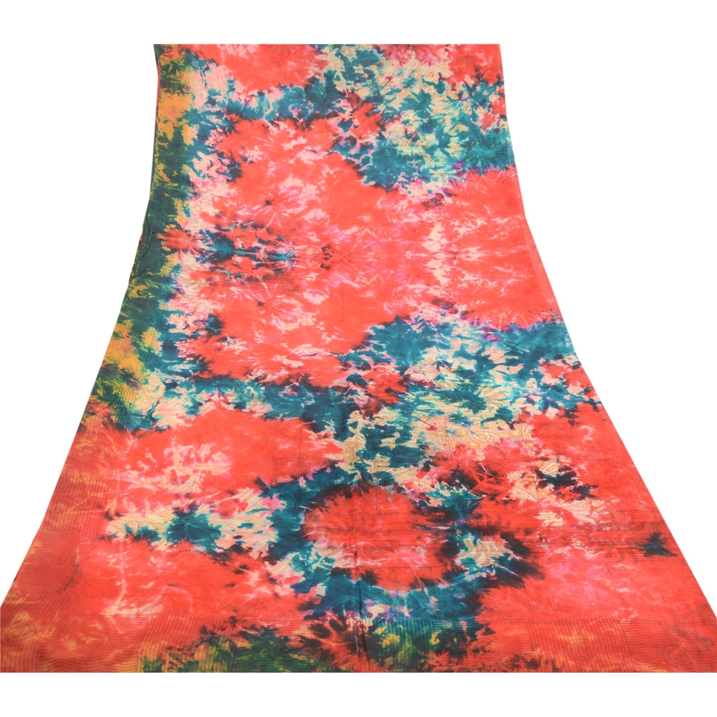 Sanskriti Vintage Red Tie-Dye Sarees Print Pure Georgette Silk Sari Craft Sustainable Fabric