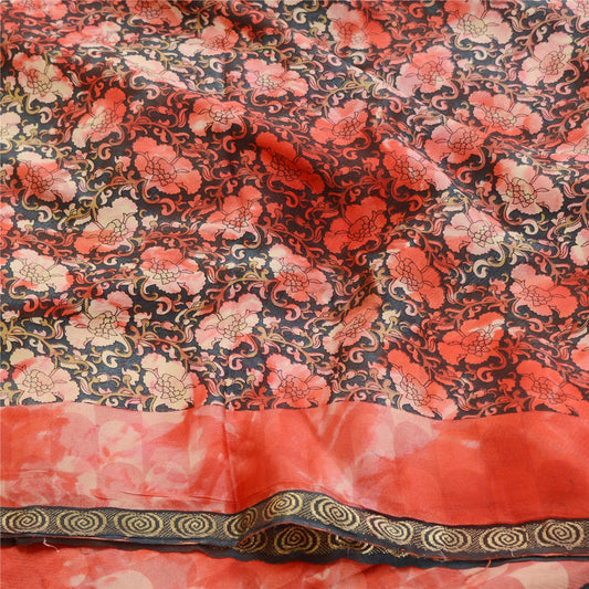 Sanskriti Vintage Red Tie-Dye Sarees Pure Georgette Silk Sari Print Craft Sustainable Fabric