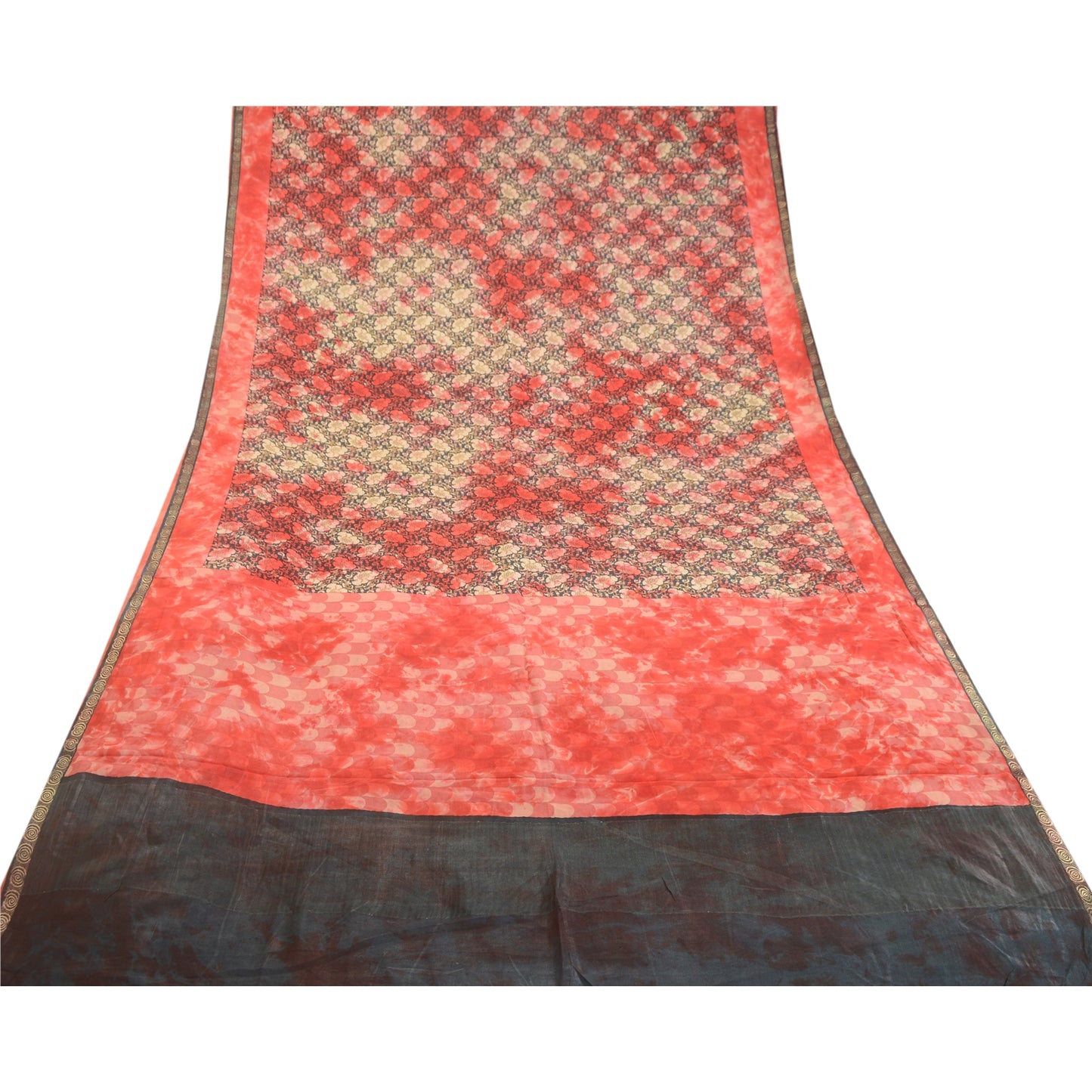 Sanskriti Vintage Red Tie-Dye Sarees Pure Georgette Silk Sari Print Craft Sustainable Fabric