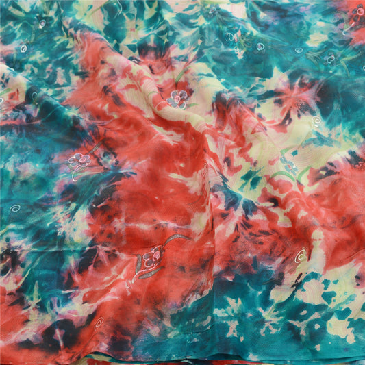 Sanskriti Vintage Red Tie-Dye Sarees Pure Georgette Silk Sari Print Craft Sustainable Fabric