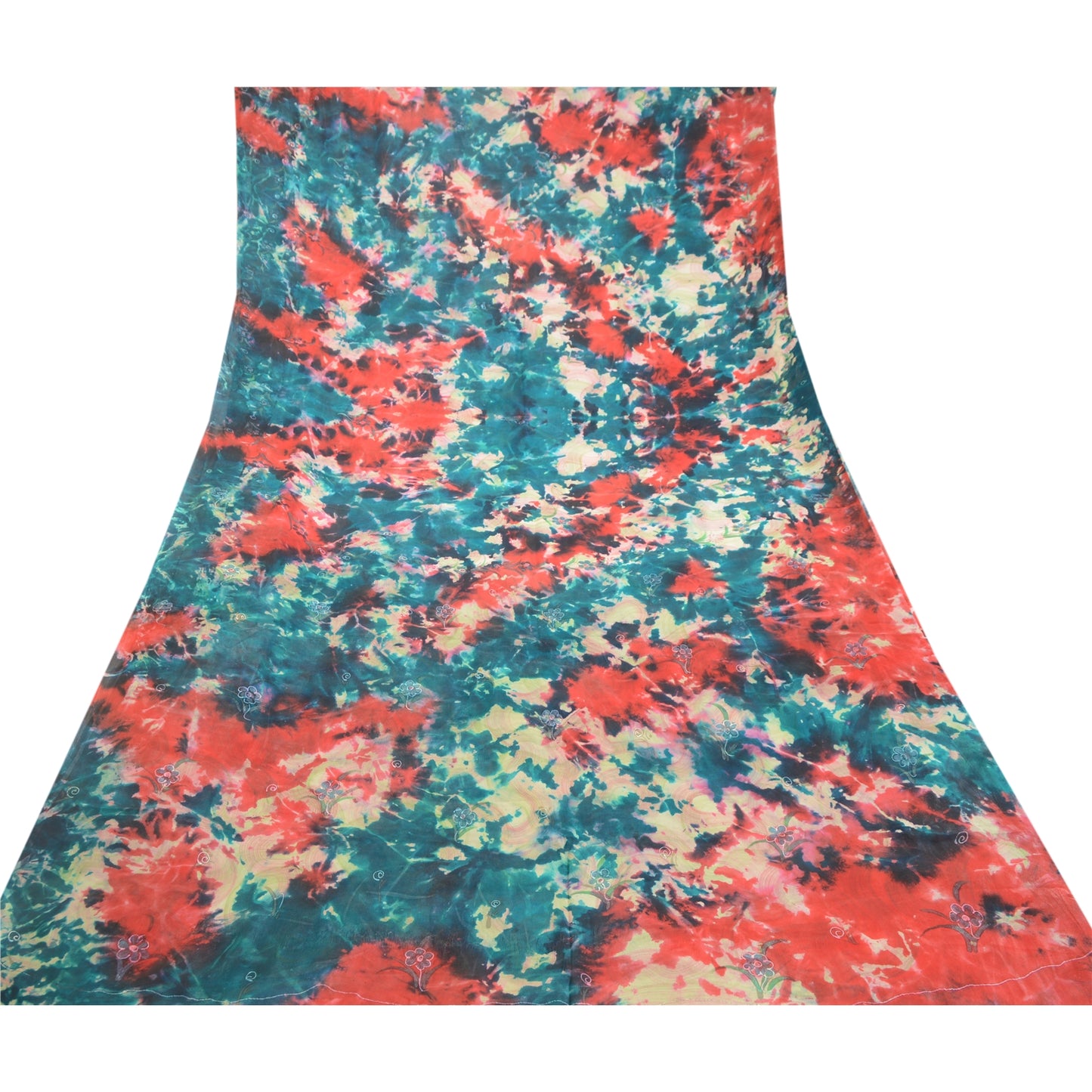 Sanskriti Vintage Red Tie-Dye Sarees Pure Georgette Silk Sari Print Craft Sustainable Fabric