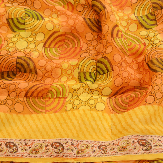 Sanskriti Vintage Yellow Sarees Pure Georgette Silk Sari Printed Craft Sustainable Fabric