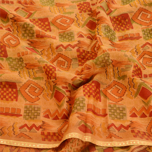 Sanskriti Vintage Orange Indian Sarees Pure Georgette Silk Sari 5yd Craft Sustainable Fabric