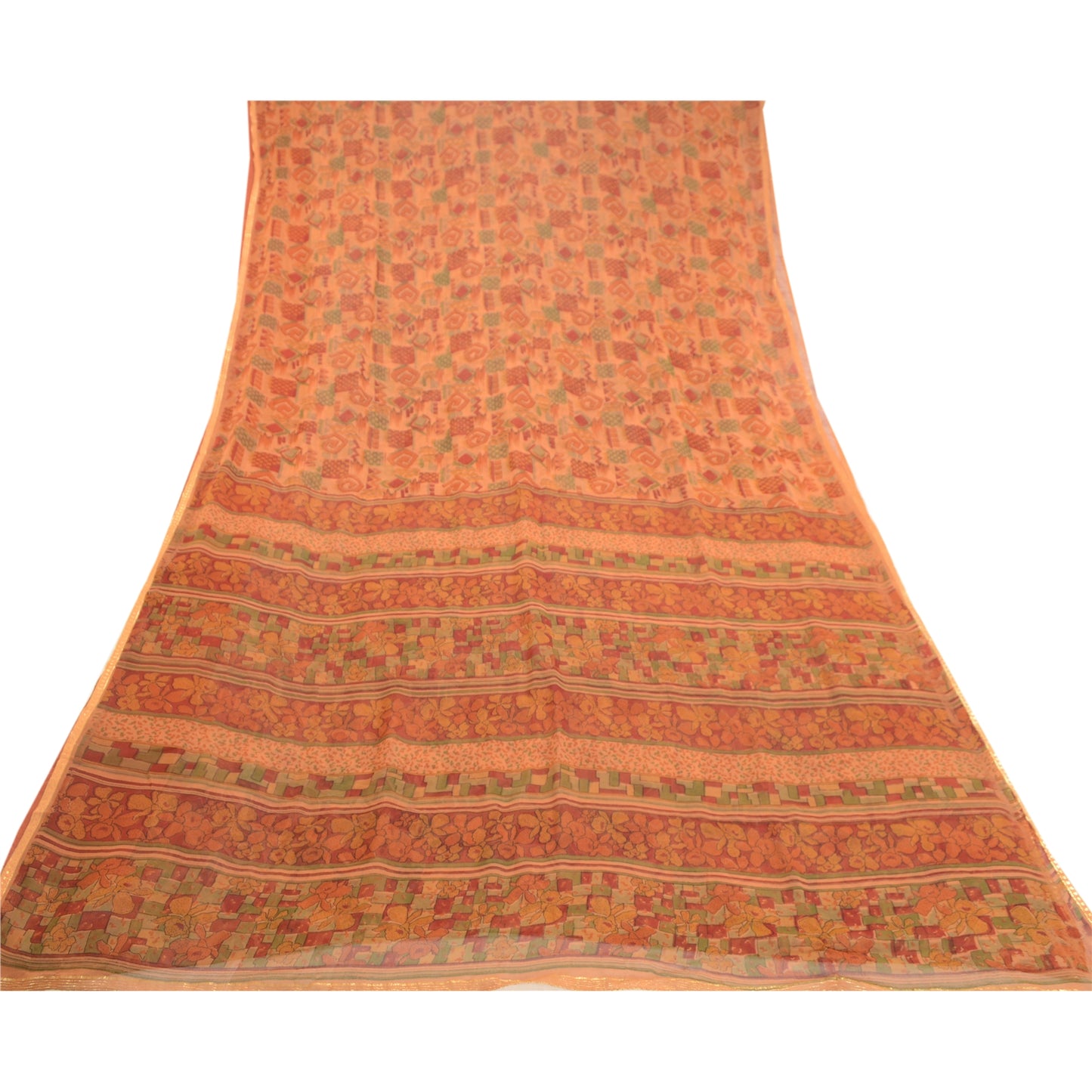 Sanskriti Vintage Orange Indian Sarees Pure Georgette Silk Sari 5yd Craft Sustainable Fabric