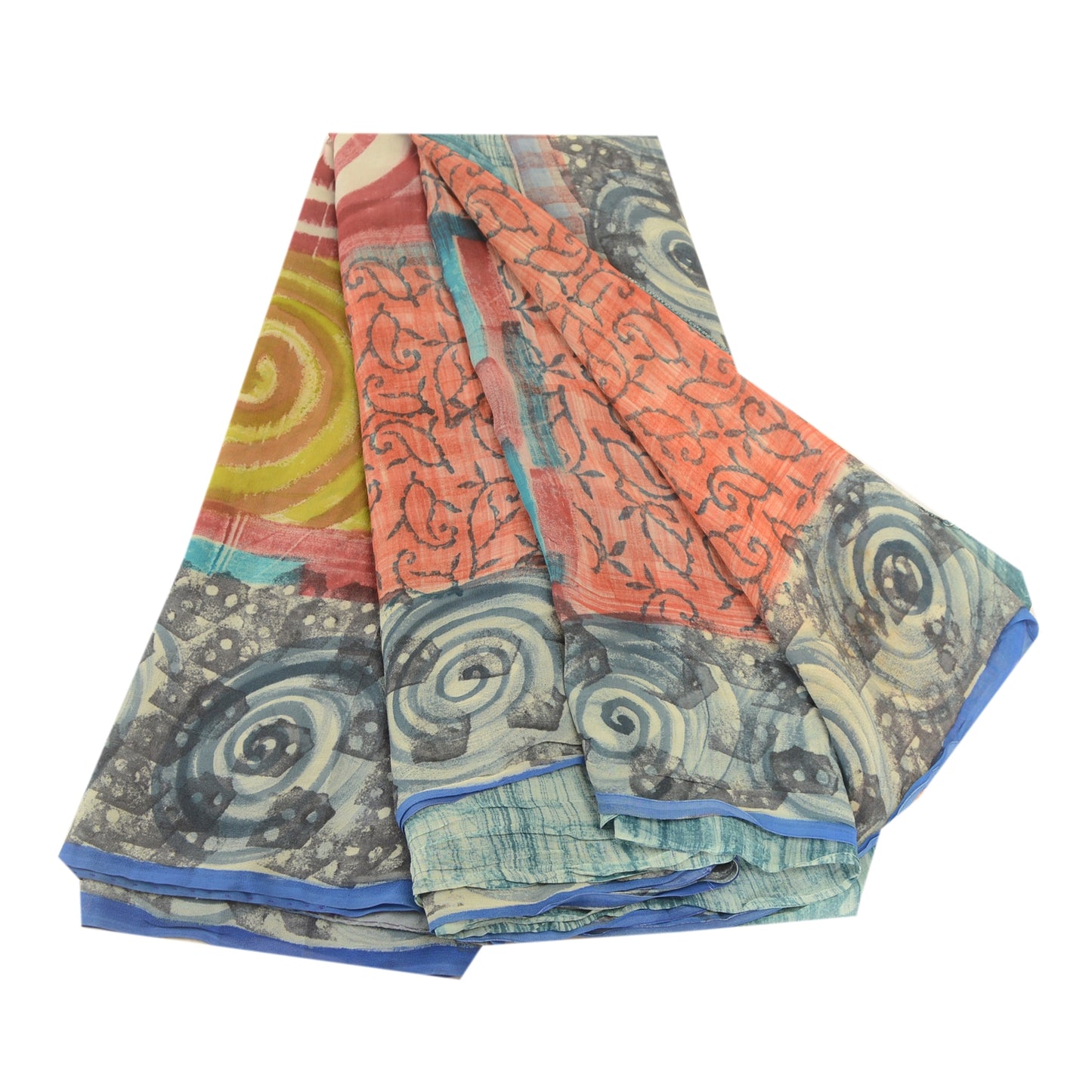 Sanskriti Vintage Blue Sarees 100% Pure Georgette Silk Printed Sari Craft Sustainable Fabric