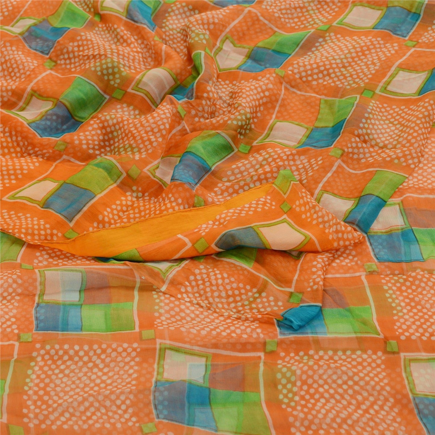 Sanskriti Vintage Orange Sarees Pure Georgette Silk Sari Printed Craft Sustainable Fabric