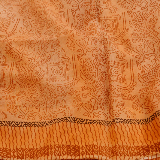 Sanskriti Vintage Peach Sarees Pure Chiffon Silk Sari Printed Soft Craft Sustainable Fabric