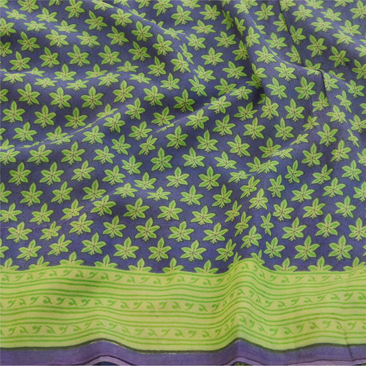 Sanskriti Vintage Blue Sarees Blend Georgette Sari Printed Floral Craft Sustainable Fabric