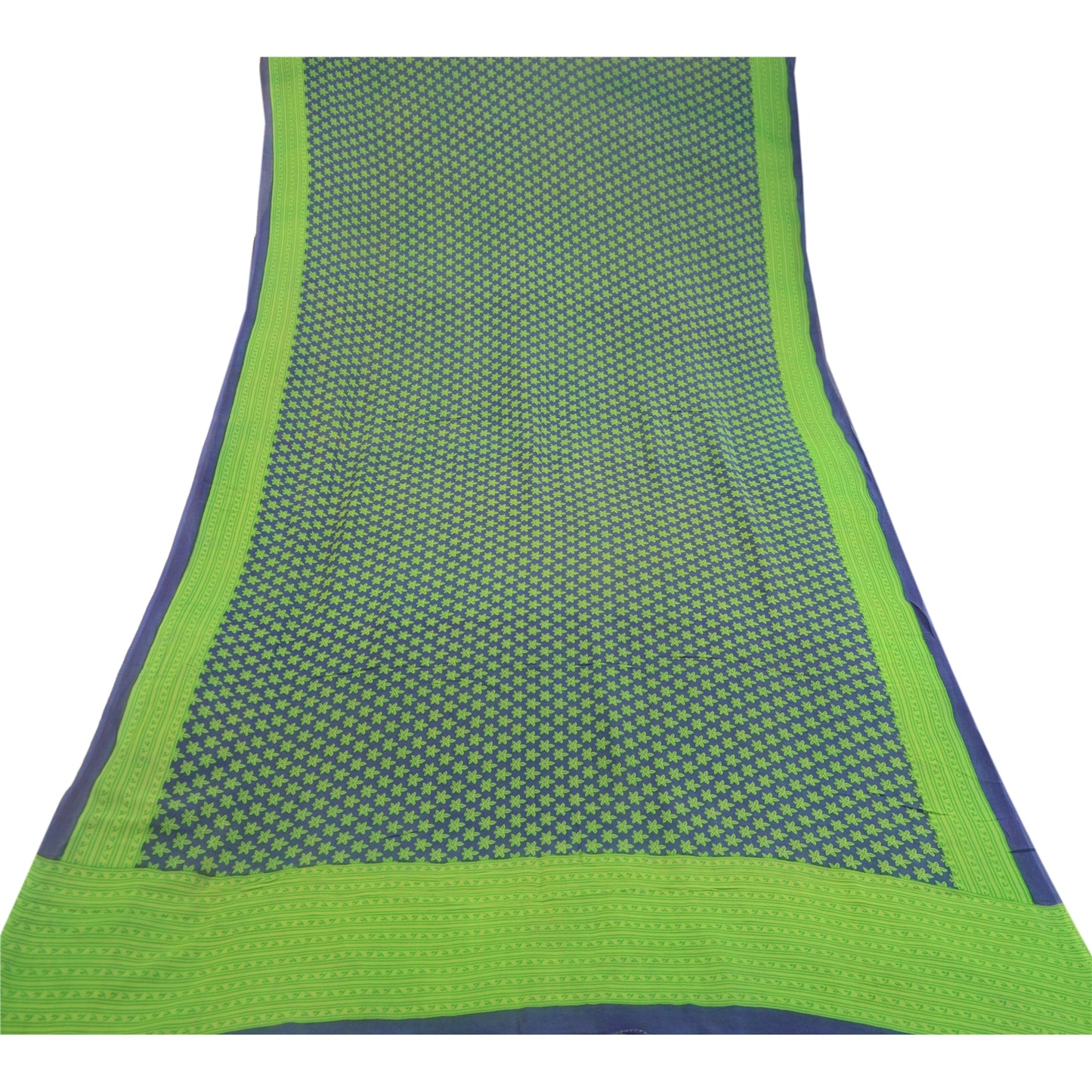 Sanskriti Vintage Blue Sarees Blend Georgette Sari Printed Floral Craft Sustainable Fabric