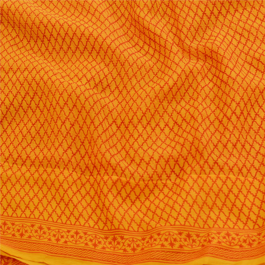 Sanskriti Vintage Yellow Sarees Pure Georgette Silk Sari Printed Craft Sustainable Fabric