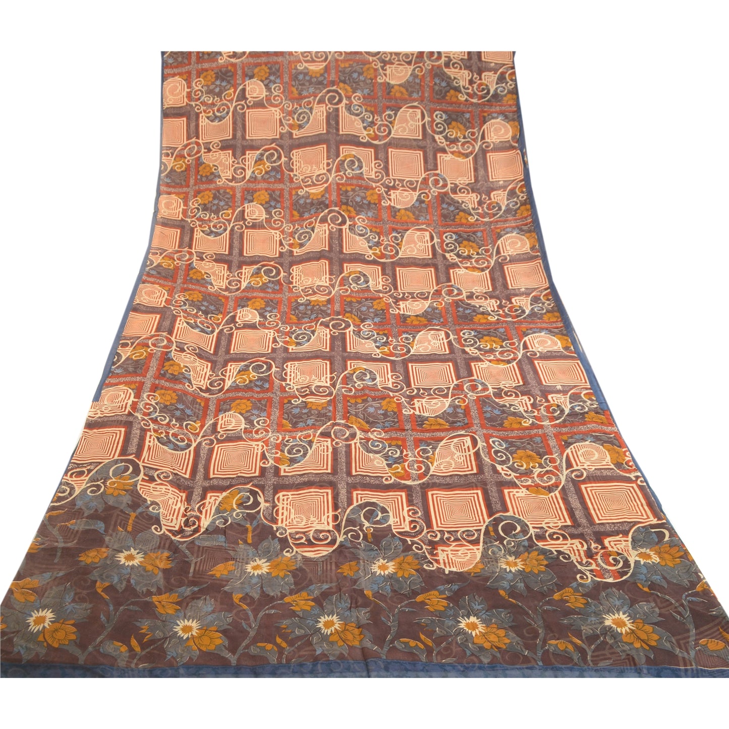 Sanskriti Vintage Multi Sarees Pure Georgette Silk Sari Printed 5yd Craft Sustainable Fabric