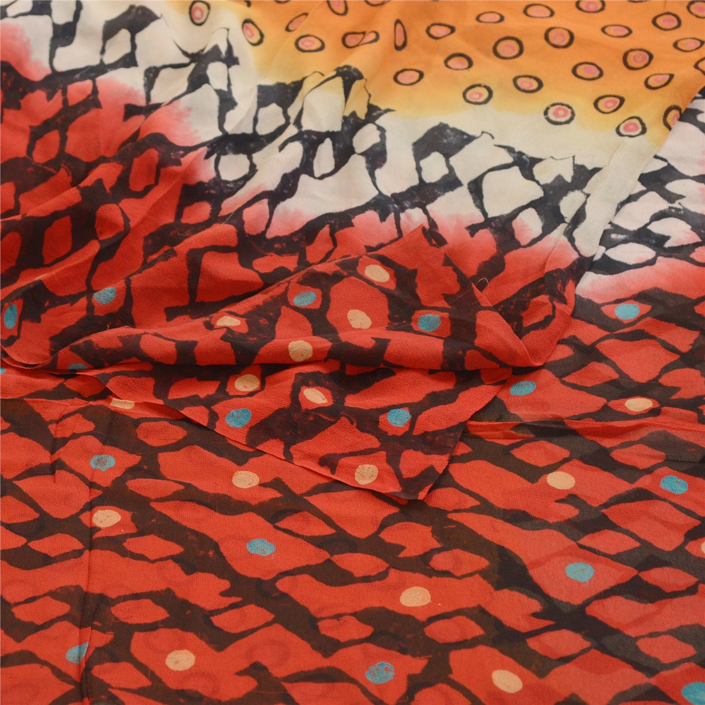 Sanskriti Vintage Red Sarees Pure Georgette Silk Sari Printed 5yd Craft Sustainable Fabric