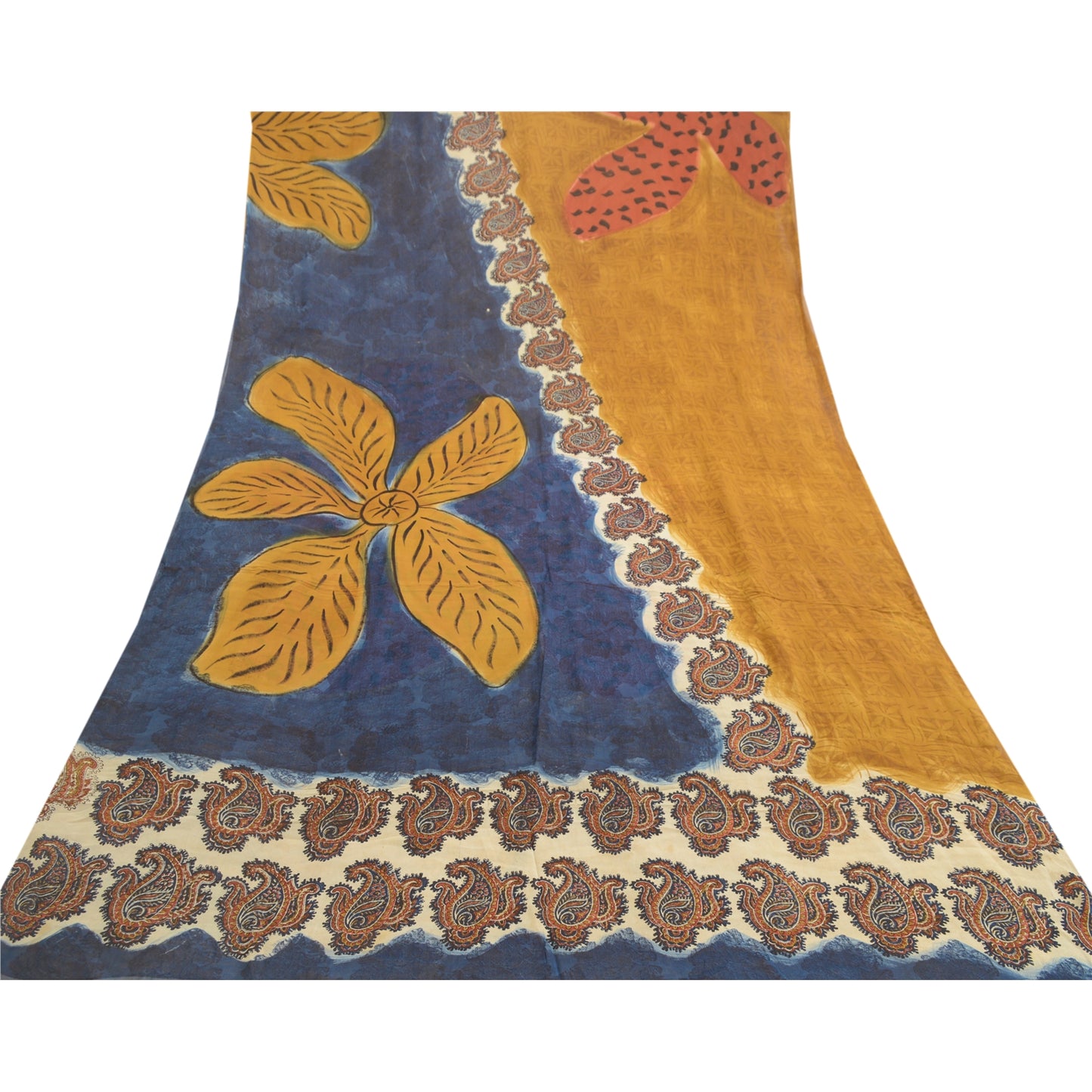 Sanskriti Vintage Brune Sarier Ren Georgette Silke Trykt Sari 5yd Håndværk Bæredygtigt Stoff