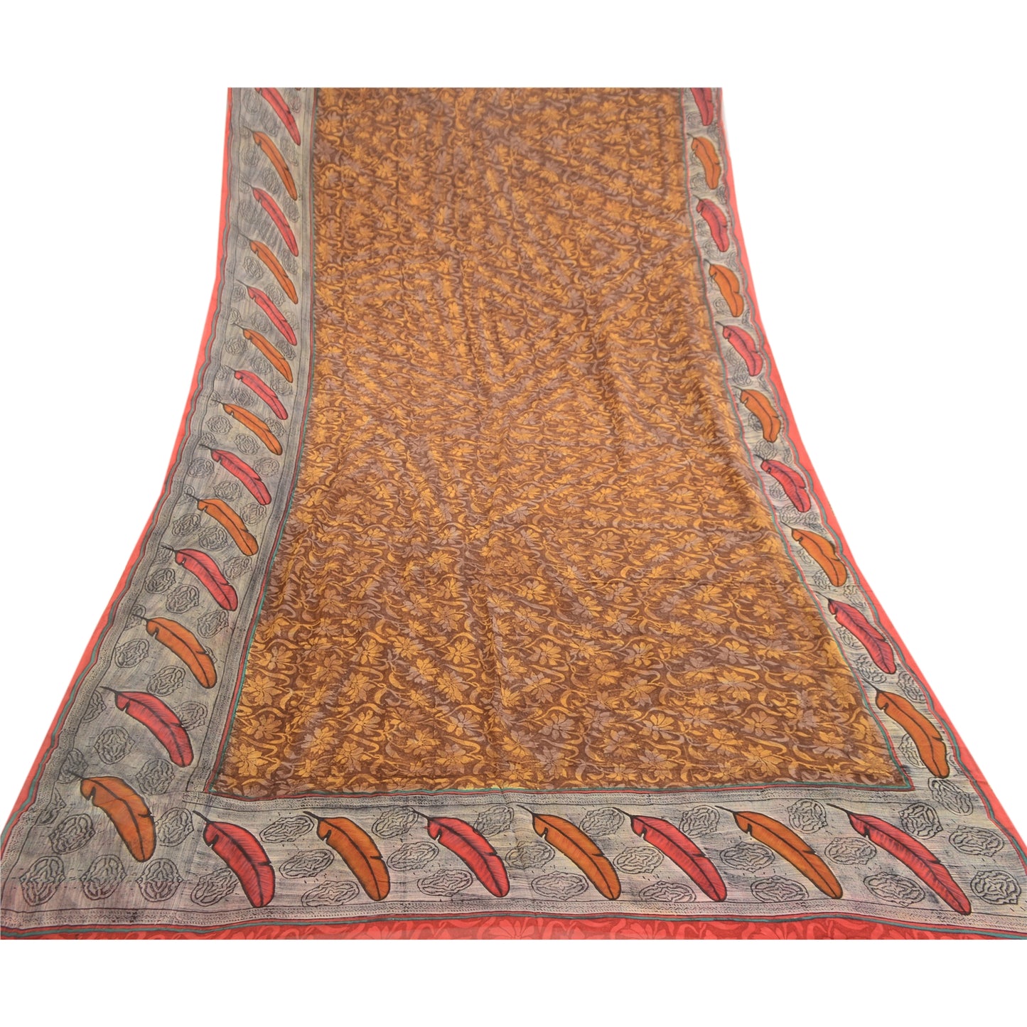 Sanskriti Vintage Brown Sarees Pure Georgette Silk Printed Sari 5yd Craft Sustainable Fabric