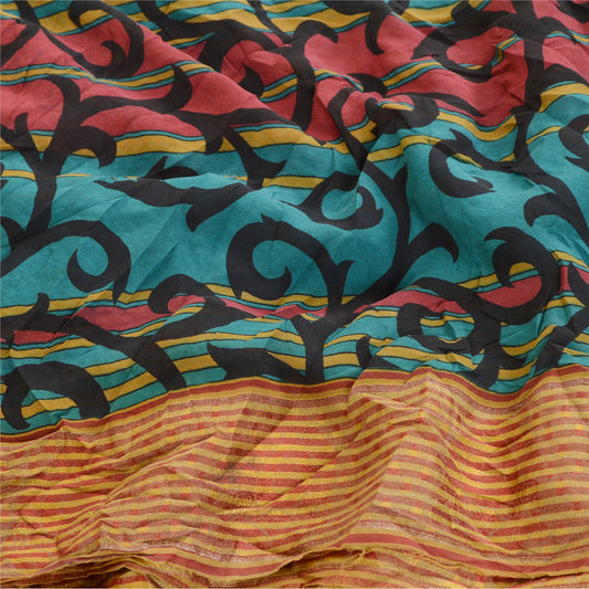 Sanskriti Vintage Blue Sarees Pure Georgette Silk Printed Zari Sari Craft Sustainable Fabric