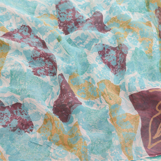 Sanskriti Vintage Blue Sarees Pure Georgette Silk Printed Sari 5yd Craft Sustainable Fabric