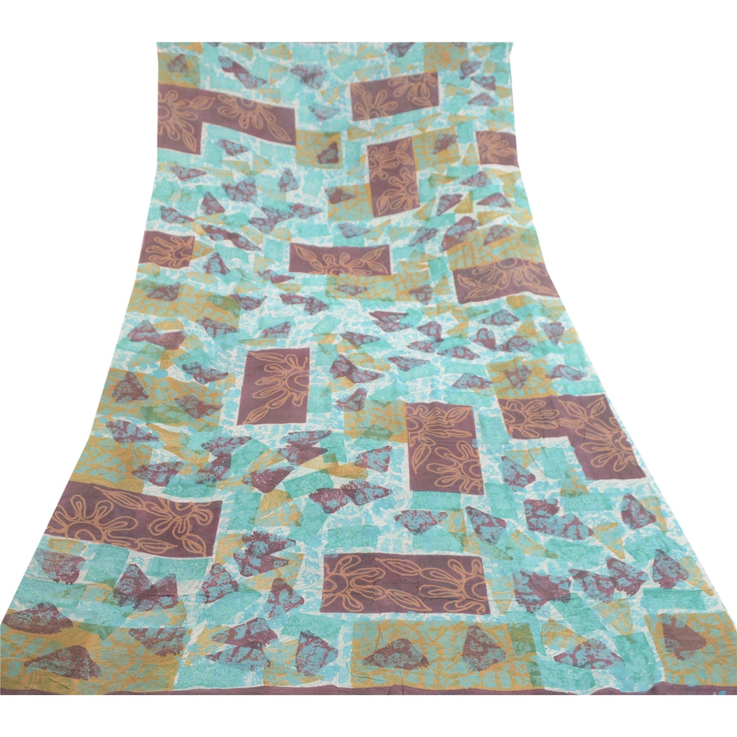 Sanskriti Vintage Blue Sarees Pure Georgette Silk Printed Sari 5yd Craft Sustainable Fabric