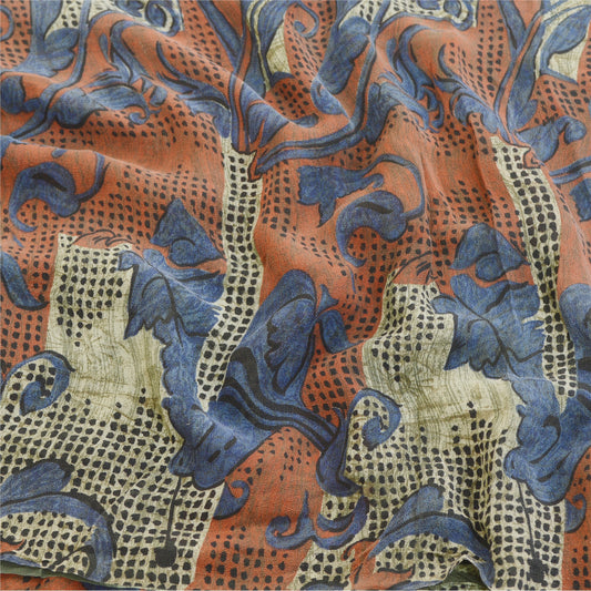 Sanskriti Vintage Green Sarees Pure Georgette Silk Printed Sari 5yd Craft Sustainable Fabric