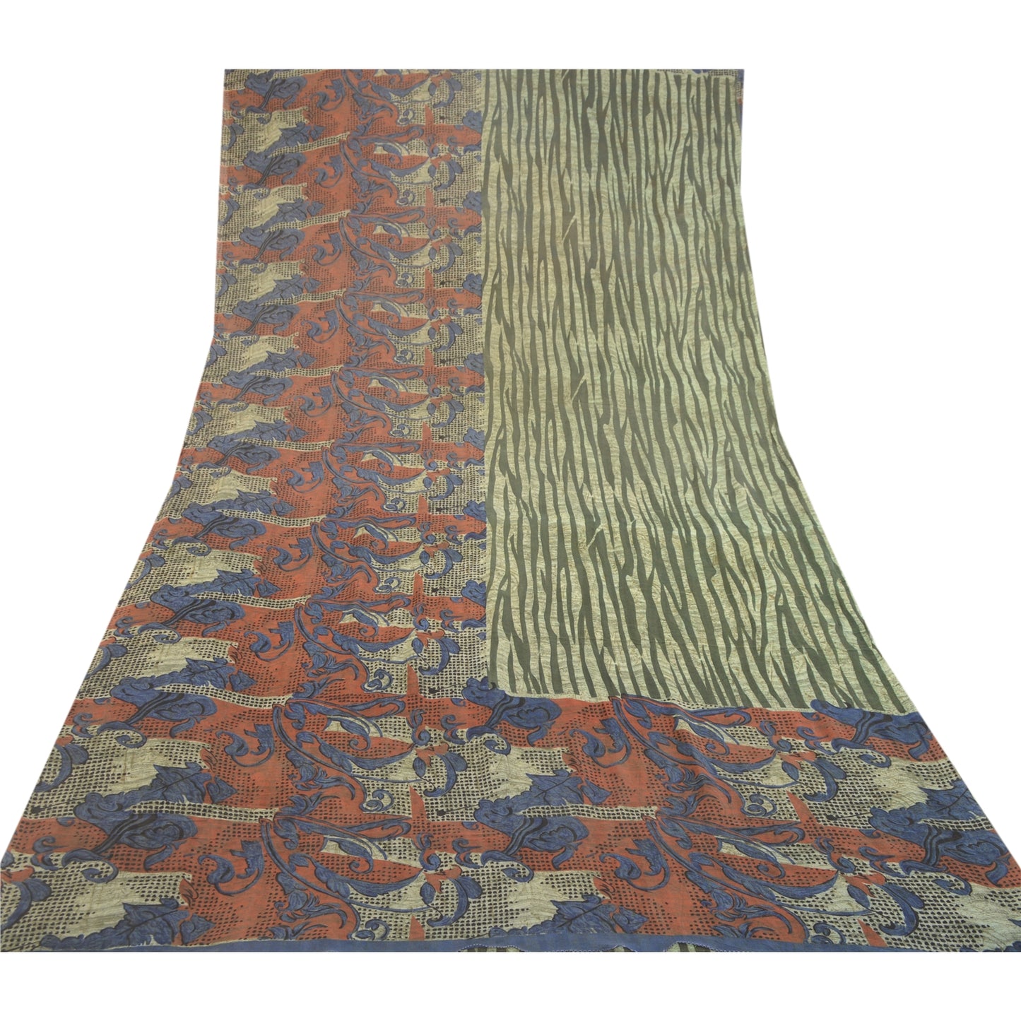 Sanskriti Vintage Green Sarees Pure Georgette Silk Printed Sari 5yd Craft Sustainable Fabric