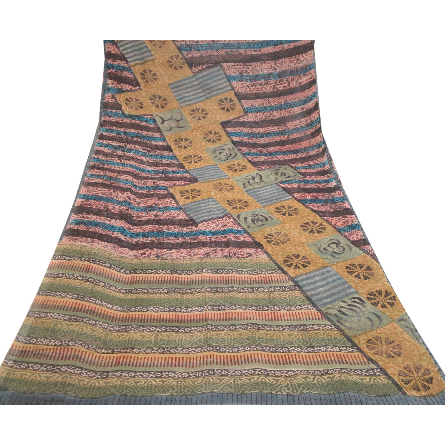 Sanskriti Vintage Multi Sarees Pure Georgette Silk Printed Sari 5yd Craft Sustainable Fabric