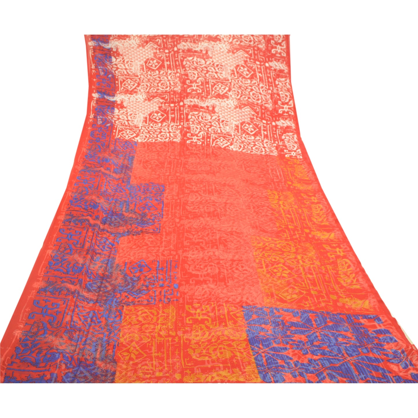 Sanskriti Vintage Red Sarees Georgette Printed Sari 5yd Floral Soft Craft Sustainable Fabric