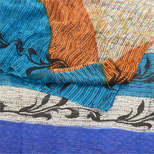 Sanskriti Vintage Multi Sarees Pure Georgette Silk Printed Sari 5yd Craft Sustainable Fabric