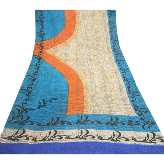 Sanskriti Vintage Multi Sarees Pure Georgette Silk Printed Sari 5yd Craft Sustainable Fabric