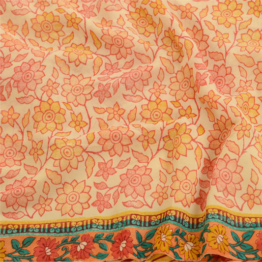 Sanskriti Vintage Peach Sarees Pure Georgette Silk Printed Sari 5yd Craft Sustainable Fabric