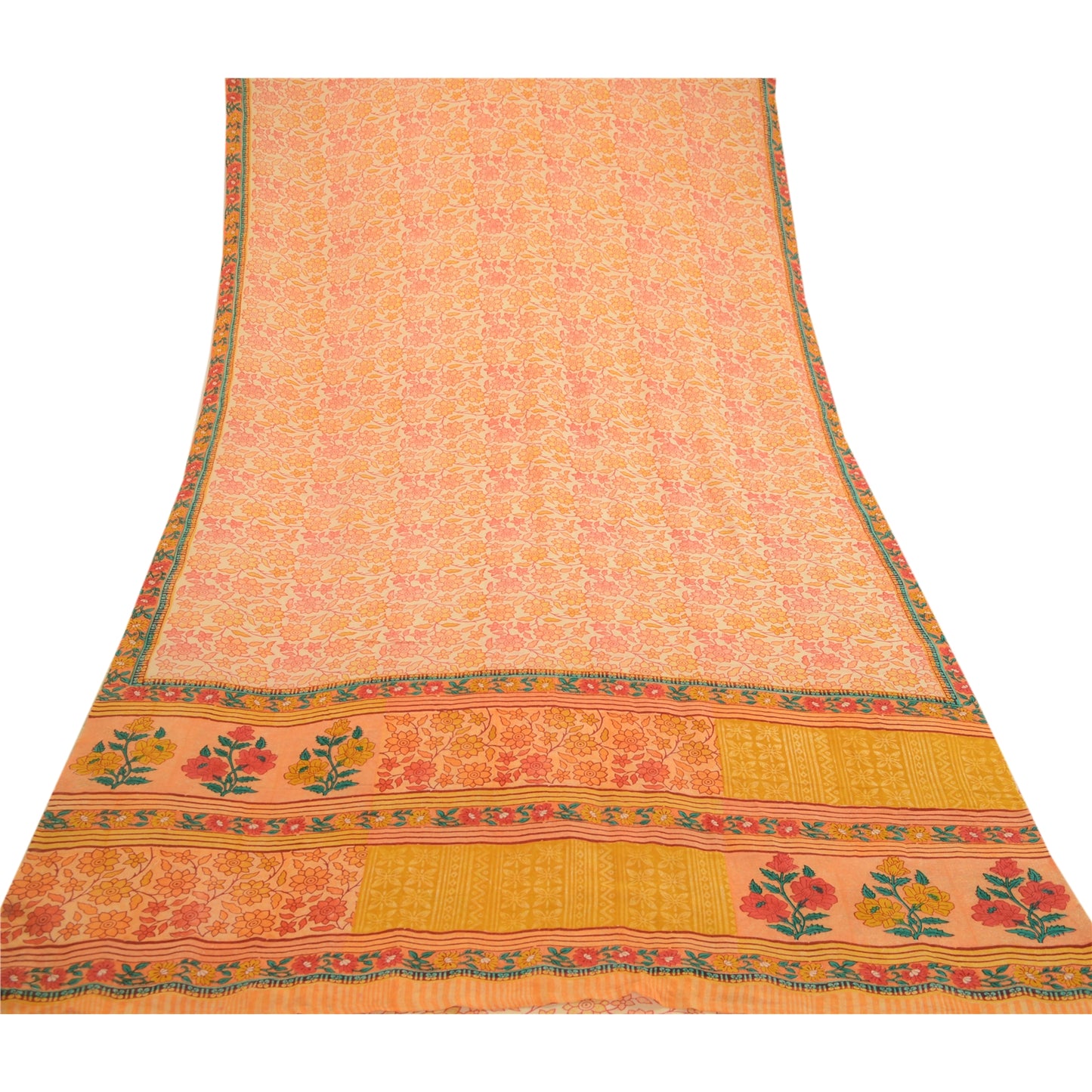 Sanskriti Vintage Peach Sarees Pure Georgette Silk Printed Sari 5yd Craft Sustainable Fabric