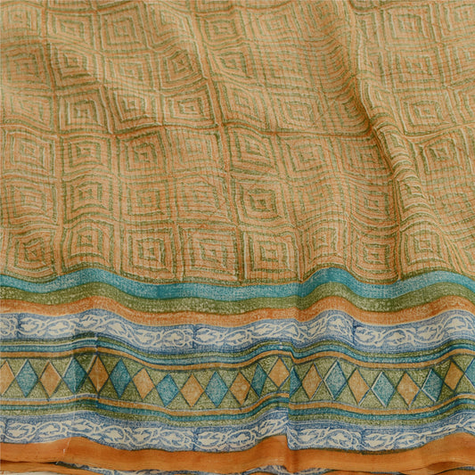 Sanskriti Vintage Brown Sarees Pure Georgette Silk Printed Sari 5yd Craft Sustainable Fabric