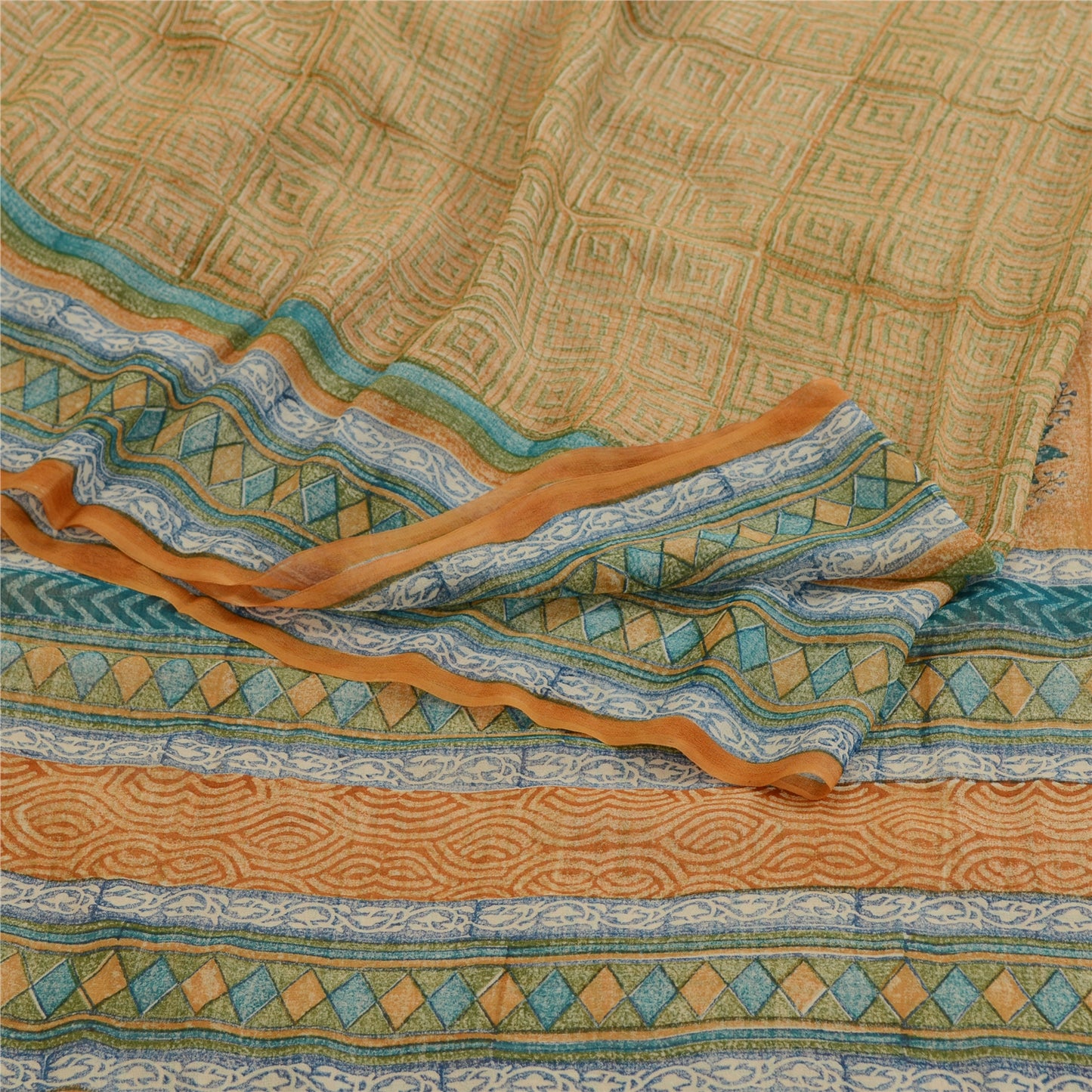 Sanskriti Vintage Brown Sarees Pure Georgette Silk Printed Sari 5yd Craft Sustainable Fabric