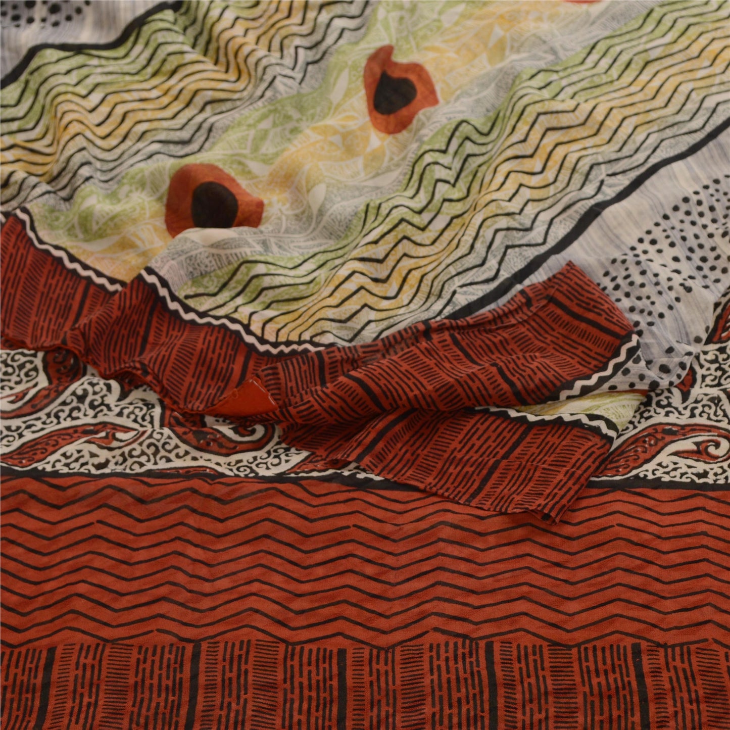 Sanskriti Vintage Multi Printed Sarees Pure Georgette Silk Sari 5yd Craft Sustainable Fabric