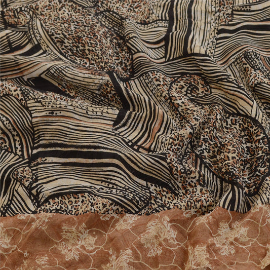 Sanskriti Vintage Black Sarees Pure Georgette Silk Printed Sari 5yd Craft Sustainable Fabric