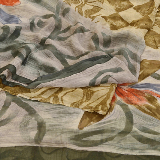 Sanskriti Vintage Green Sarees Blend Georgette Printed Sari Soft Craft Sustainable Fabric