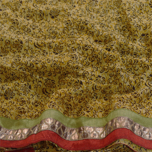 Sanskriti Vintage Green Sarees Blend Georgette Printed Sari Floral Craft Sustainable Fabric