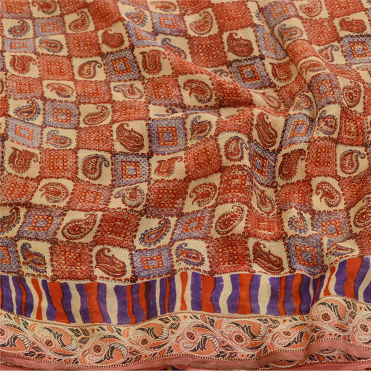 Sanskriti Vintage Red Sarees Pure Georgette Silk Printed Sari Soft Craft Sustainable Fabric